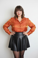 Orange shiny sheer long sleeve