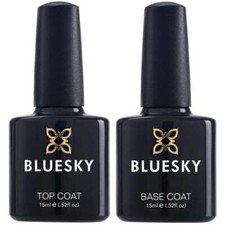 BLUESKY GEL POLISH TOP AND BASE COAT LARGE 15ML NAIL UV LED SOAK OFF, FAST POST