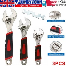 3Pcs Adjustable Wrench Spanner Set Heavy Duty Soft Grip Handle Tool 6" 8" 10" UK
