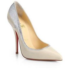 Christian Louboutin TUCSY 120 Glitter Jazz Heels Pumps Shoes Nude Silver $845