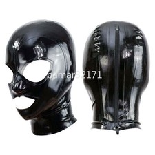 Black Latex Hood Back Zipper Open Eyes Beautiful Mouth Girl Rubber Mask Cosplay