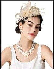 Ladies Net & Feather Looped Fascinator Wedding Races Prom On clip  & Headband