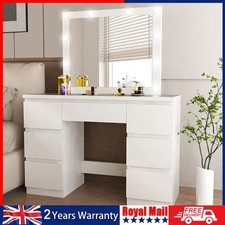 White Dressing Table Wood Makeup Desk with Hollywood LED Mirror 7 Drawer Bedroom
