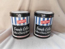 VINTAGE LYONS FRENCH COFFEE & CHICORY METAL TINS ~ 60s ERA PAIR OF