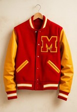 MJ Michael Jackson Thriller Jacket M Logo Letterman Varsity Red Yellow Jacket