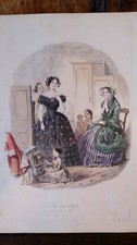 1850'S ANTIQUE VICTORIAN ENGRAVING - THE NEW DRESS - JOHN LEECH