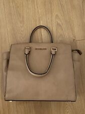Michael Kors Selma large brown tan double handles leather bag with side pockets