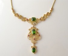 Wonderful 15 ct gold signed Murrle Bennett tourmaline and ruby necklace c 1890