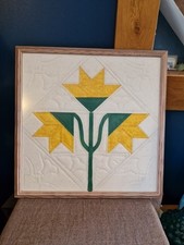 Vintage Patchwork Quilted North Carolina Lily Wall Picture Professionally Framed