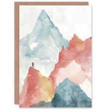 Greeting Card Mountain Climber Hiking Landscape Watercolour Blank Birthday