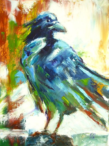 Raven bird original oil - bird,