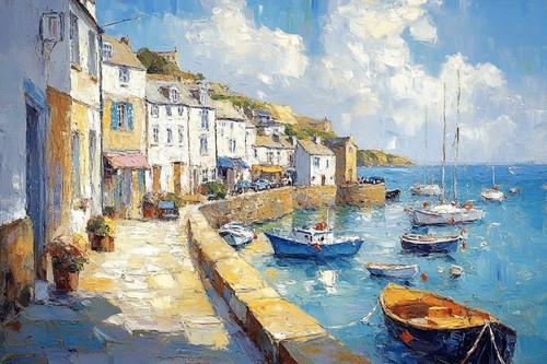Seaside seascape boats - boats, canvas