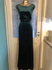 Coast Long Stretchy Emerald Green Velvet Evening Bow Maxi Dress Size 18