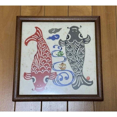 Antique framed koi carp ukiyoe - framed,