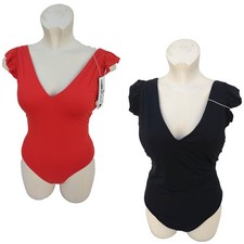 M&S Ruffle Swimsuit Black Flame Non Wired Plunge Swimming Costume Size 10 20 22