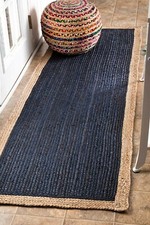 Rug Blue Jute Beige Border