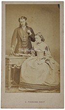 CDV COUPLE READING BOOK DESK