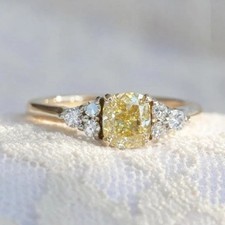 Lab Made 2.60Ct Cushion Cut Citrine 14k Yellow Gold Over Engagement Ring Size N