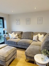 Grey Modern Corner Sofa with Footstool Large L Shape