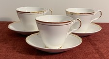 3 Argyle Bone China White & Gold Duos, Cups & Saucers