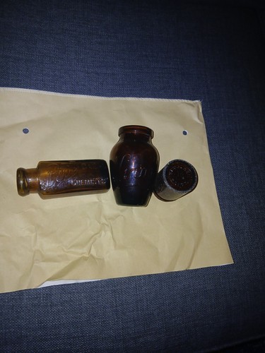 Vintage brown glass bottles - brown,