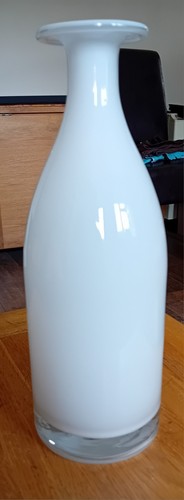 White glass vase fluted top - glass,