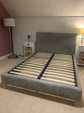 Grey Velvet John Lewis Double Bed with Faux Suede Lining in Excellent Condition