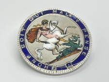 Antique George III solid silver 1820 Enamelled Crown Coin Brooch
