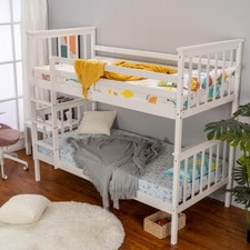 3ft Single Bunk Bed Wooden Pine Frame with Stair / Detachable 2 Beds Frame