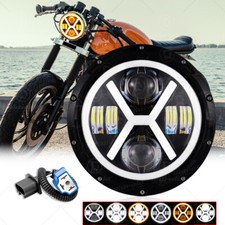7" LED Headlight Motorcycle Motorbike Halo Angel Eyes DRL Front Light Headlamp