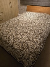  1970's Vintage fringed Bedspread Throw Double Bed cover tassels brown yellow