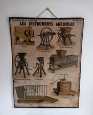 French Teaching Poster 1950s Agricultural Machinery Large Size Wall Chart