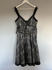 Next Lace Fit & Flare Party Dress in Black & Silver UK 14 Occasion Pleating