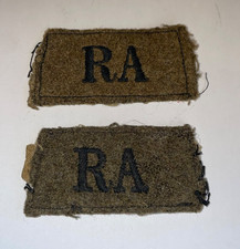 2 X WW2 ROYAL ARTILLERY REGIMENT CLOTH SLIP ON SHOULDER TITLE BADGE