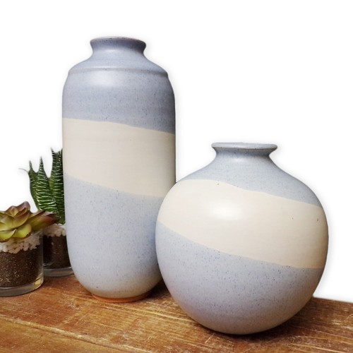 Ceramic vase set blue white - set,