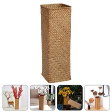 Rustic Flower Vase Tall Wicker Storage Basket Decor Retro Rattan