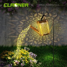 Solar Powered LED String Light Watering Can Hollow Outdoor Garden Art Lamp Decor