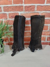 LOVESON BROWN LEATHER SUEDE HALF CHAPS LARGE UNISEX RIDING BOOTS KNEE HIGH HORSE