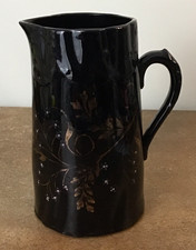 Antique, Victorian Jackfield Glazed, Hand Painted Pitcher/Water Jug, 2 Pints