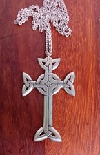 St Justin Celtic Cross Necklace Solid Pewter Clonmacnoise long chain 