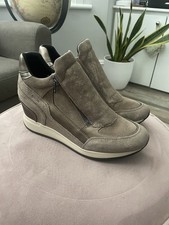 Geox Respira Taupe Brown Leather Zip Up Wedge Heeled Trainers NEW Uk 7 Eu 40