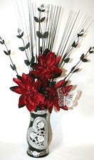 Artificial Silk Flowers Red  Water Lily Flower Arrangement in Black  Vase 60cm.