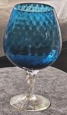 Large Vintage Brandy Glass With Diamond Optic Pattern And Twisted Stem