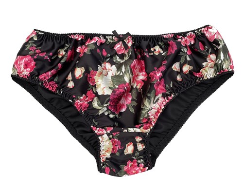 Black pink floral satin frilly - black,