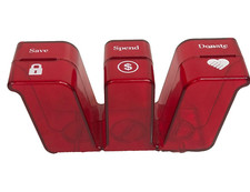 Westpak Vintage Red Plastic Money Box ( Save - Spend - Donate )