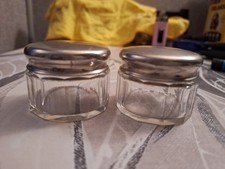 Pair of Vintage Glass and Gilt Metal Dressing Table Pots