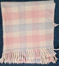 Mothercare Vintage Pram Cot Blanket Fringe Check Acrylic blue pink West Germany
