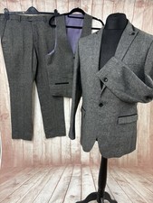 Marc Darcy 3 Piece Tweed Suit Charcoal Grey Jacket 40” W34 Slim MASON - READ