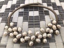 Large Baroque Freshwater Pearl Flower Shaped Silver Tone,Thread& Metal Necklace.