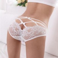 Ladies Sexy Strappy Criss Cross Semi Open Back Sheer Flower Lace Brief Rear Bows